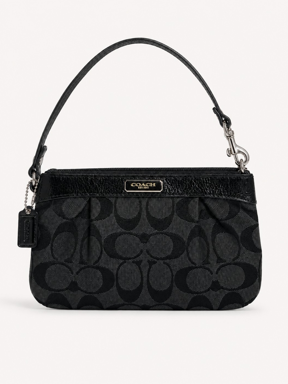 Classic black Coach Signature C wristlet/mini bag with black textured trim